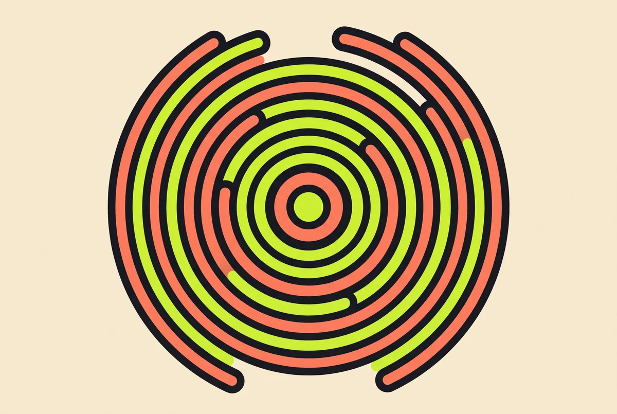 Concentric rings radiating from a single point, standing for a rapid burst of clicks.