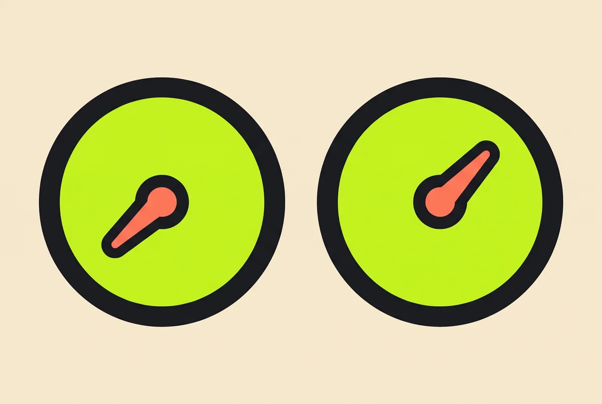 Two gauges side by side with needles at different positions, standing for latency and rate as separate measures.