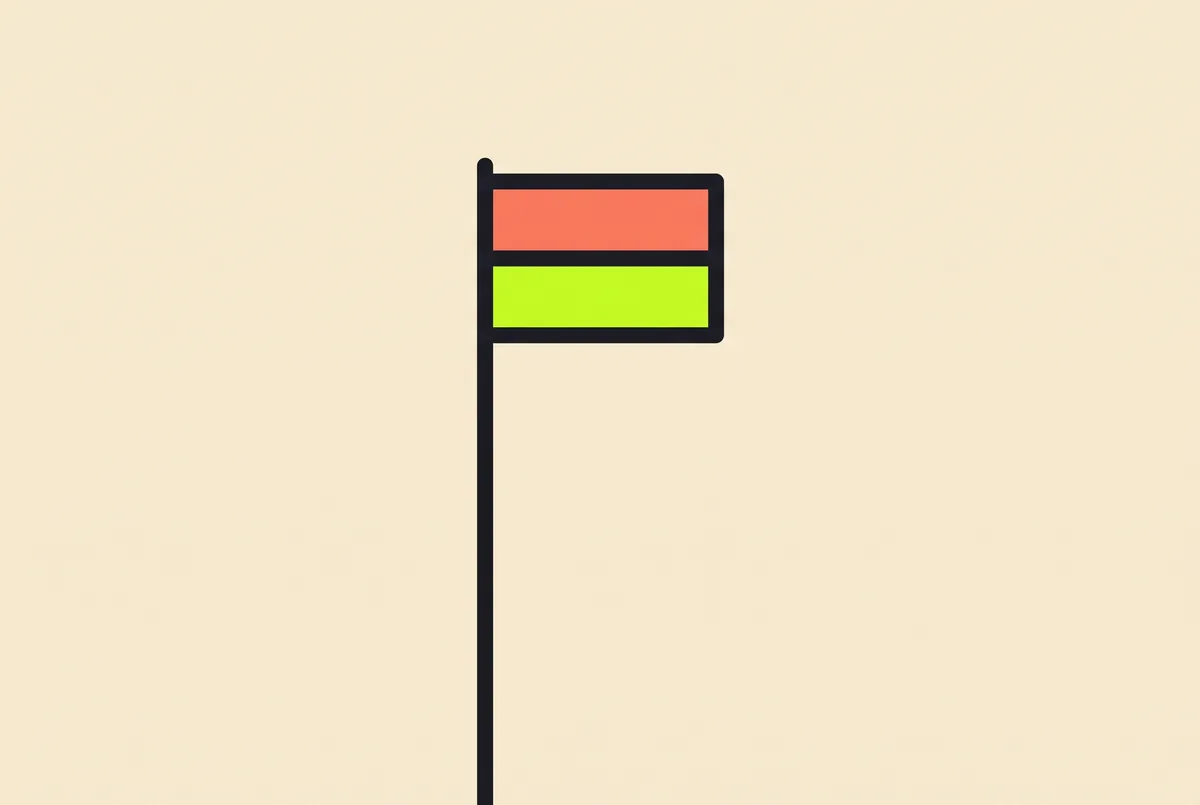 A simple two-band flag on a pole against open space.