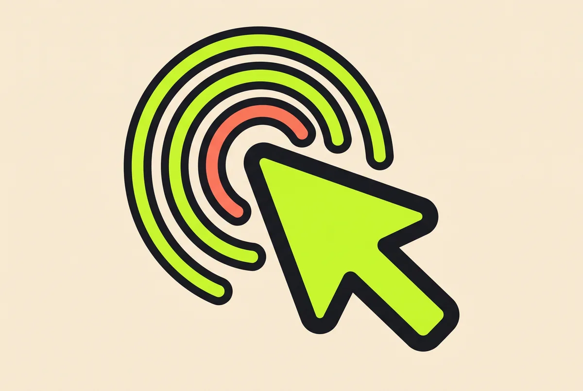 An arrow cursor with ripples spreading from its tip, the click the brand is named for.