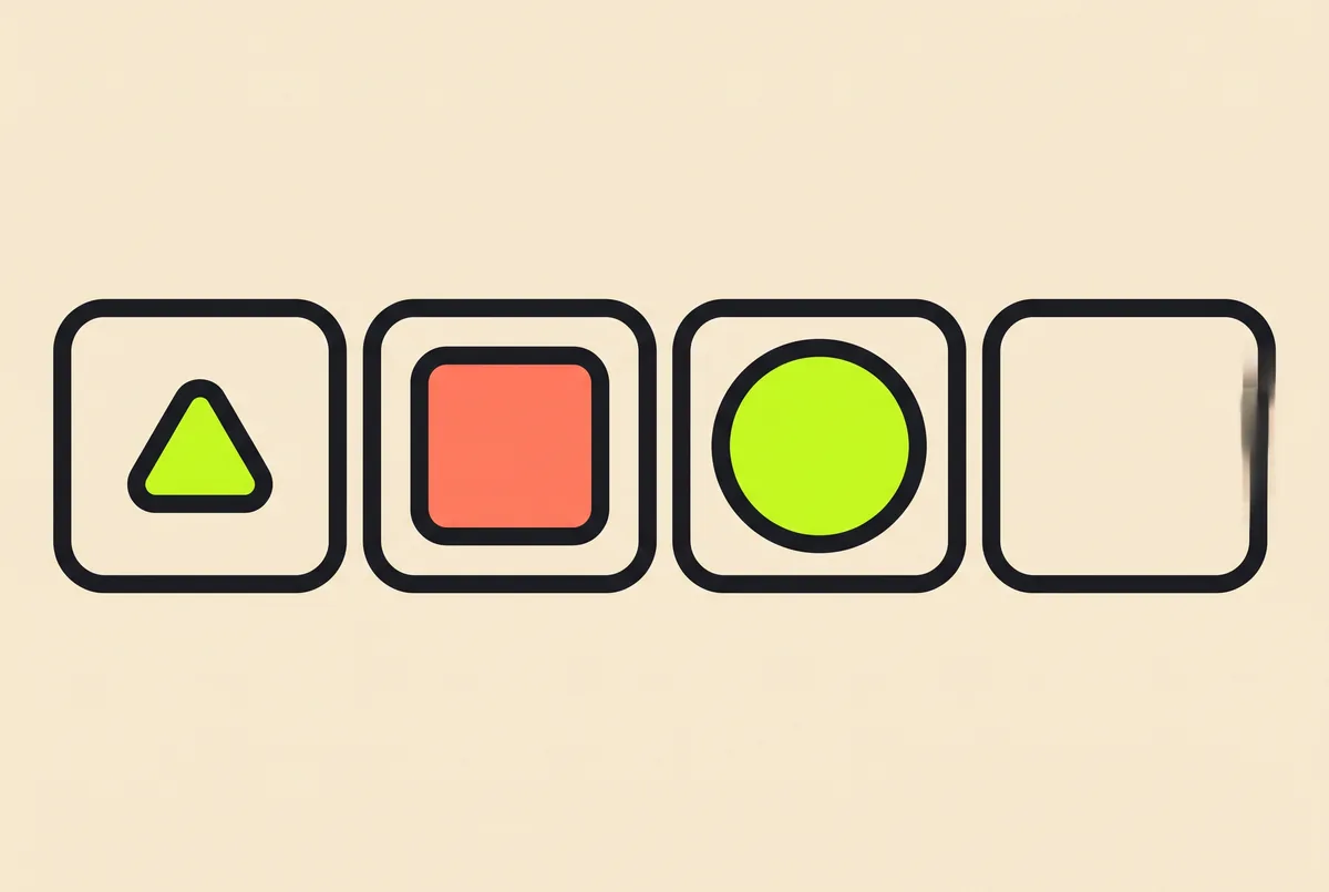 Four tiles in a row, three showing shapes of increasing size and the fourth blank, a pattern-completion item.