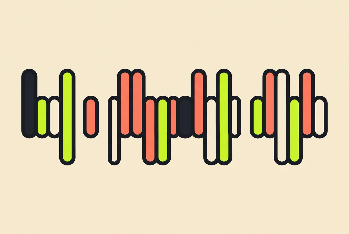 A row of short and long bars separated by even gaps, showing that Morse is a timing code.