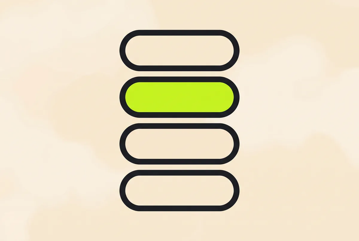 A stack of four option buttons with the second selected, the shape of a typed quiz question.