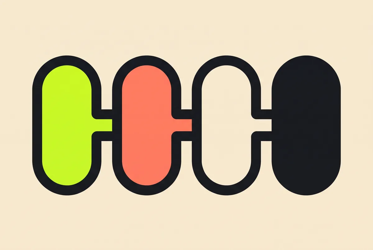 Four linked capsules in a row, standing for the chain from eye to brain to arm to mouse switch.